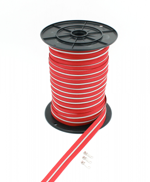 Endlosreißverschluss metallisiert schmal rot/silber (1m)